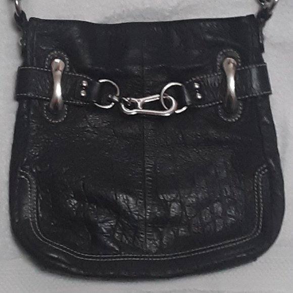 B. MAKOWSKY Black Genuine Pebble Leather Silver Hardware - Picture 2 of 13